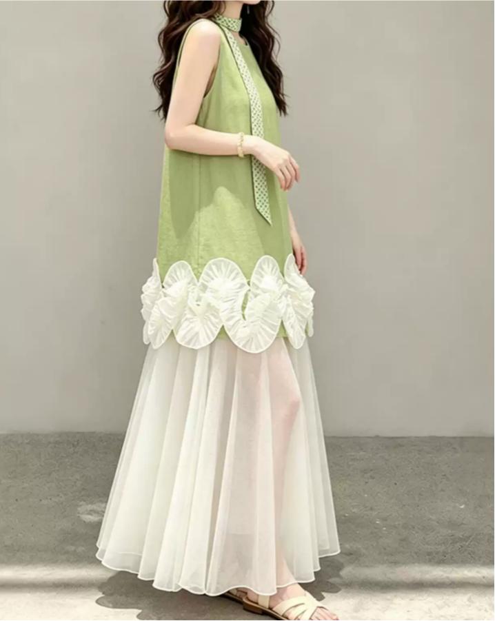 Trendy Jewel Neck Green Prom Dress Ruffles A-Line Evening Dress C9235