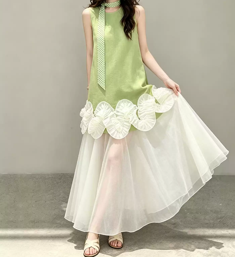 Trendy Jewel Neck Green Prom Dress Ruffles A-Line Evening Dress C9235
