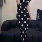 Vintage Jewel Neck Black Prom Dress Ruffles Polka Dots Sheath Evening Dress C9238