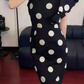 Vintage Jewel Neck Black Prom Dress Ruffles Polka Dots Sheath Evening Dress C9238