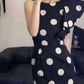 Vintage Jewel Neck Black Prom Dress Ruffles Polka Dots Sheath Evening Dress C9238