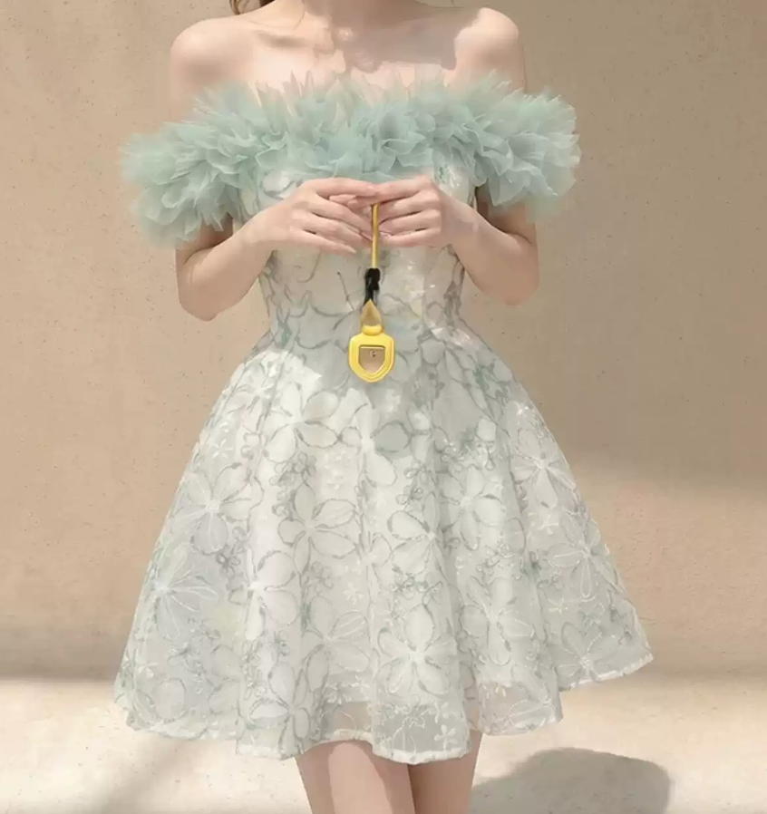 Glam Off-Shoulder Green Homecoming Dress Sequins Ruffles A-Line Party Dress C9244