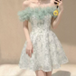 Glam Off-Shoulder Green Homecoming Dress Sequins Ruffles A-Line Party Dress C9244