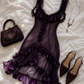 Classical Spaghetti Strap Purple Homecoming Dress Ruffles A-Line Party Dress C9246