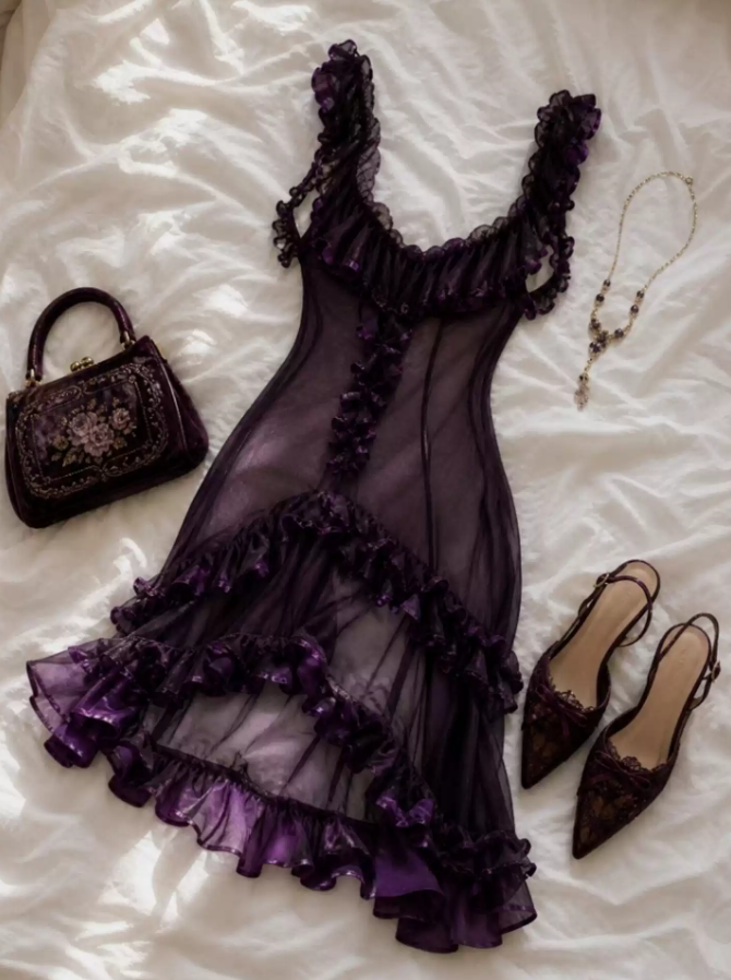 Classical Spaghetti Strap Purple Homecoming Dress Ruffles A-Line Party Dress C9246