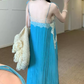 Chic Spaghetti Straps Blue Prom Dress Lace A-Line Evening Dress C9247