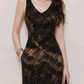 Retro V Neck Black Prom Dress Slit A-Line Evening Dress C9248
