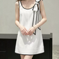 Simple Spaghetti Strap White Homecoming Dress Bow A-Line Party Dress C9249