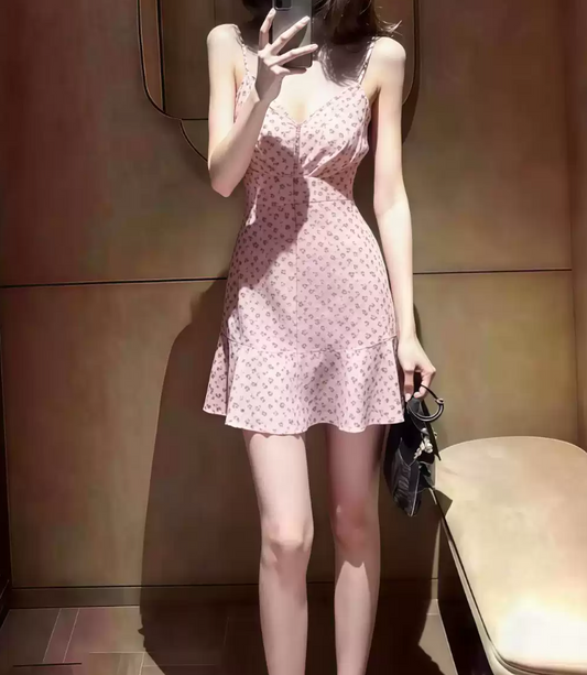Adorable Spaghetti Strap Pink Homecoming Dress Floral A-Line Party Dress C9262