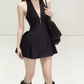 Mini robe de soirée en satin, sans bretelles, sans manches, ligne a, simple, C899