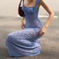 Enchanting Spaghetti Straps Blue Prom Dress Lace Sheath Evening Dress C9268