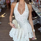 Graceful Halter Neck White Homecoming Dress Lace A-Line Party Dress C9271