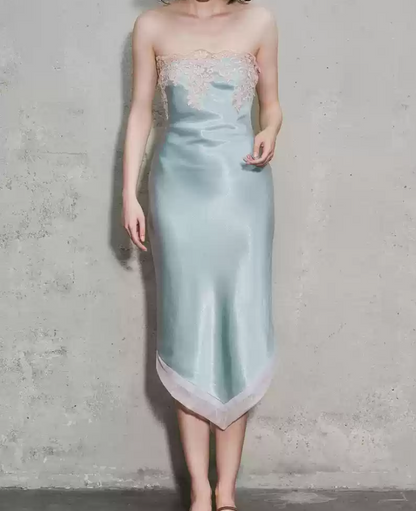 Romantic Strapless Prom Dress Appliques Sheath Evening Dress C9272