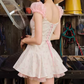 Sweet Square Neck Pink Homecoming Dress Floral A-Line Party Dress C9273