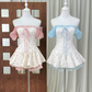 Sweet Square Neck Pink Homecoming Dress Floral A-Line Party Dress C9273