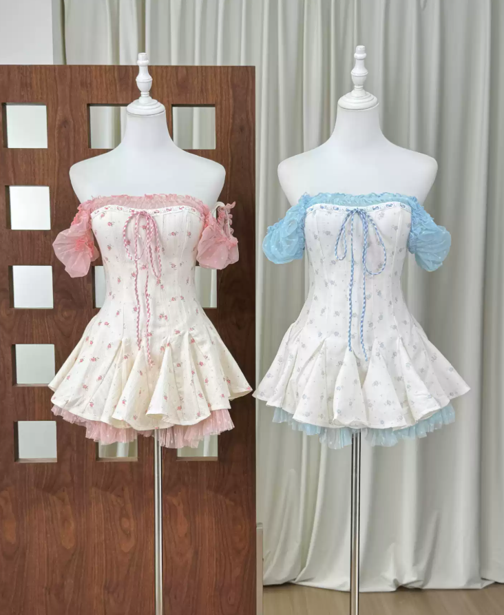 Sweet Square Neck Pink Homecoming Dress Floral A-Line Party Dress C9273