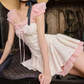 Sweet Square Neck Pink Homecoming Dress Floral A-Line Party Dress C9273