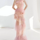 Ethereal One Shoulder Pink Prom Dress 3D Flowers Sheath Evening Dress C9276