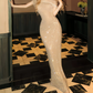 Chic Off-Shoulder Beige Prom Dress Sequins Sheath Evening Dress C9277