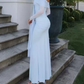 Unique Off-Shoulder Blue Prom Dress Long Sleeve Sheath Evening Dress C9278