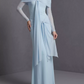 Unique Off-Shoulder Blue Prom Dress Long Sleeve Sheath Evening Dress C9278