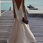 Graceful Spaghetti Straps White Prom Dress Satin Slit A-Line Evening Dress C9280