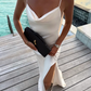 Graceful Spaghetti Straps White Prom Dress Satin Slit A-Line Evening Dress C9280