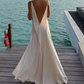 Graceful Spaghetti Straps White Prom Dress Satin Slit A-Line Evening Dress C9280