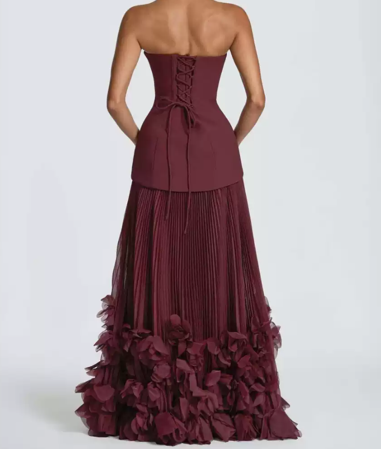 Robe de bal de princesse bustier à volants en satin long, robe de soirée C8117