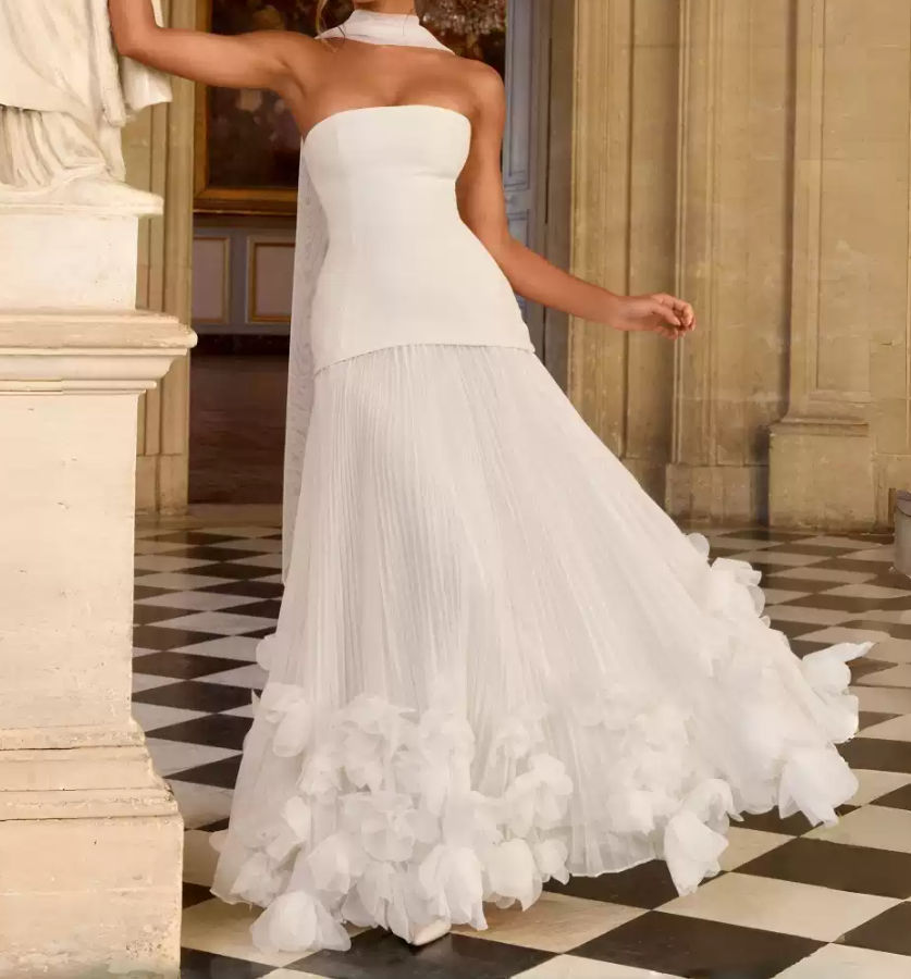 Robe de bal de princesse bustier à volants en satin long, robe de soirée C8117