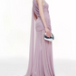 Dreamy Asymmetrical Neck Prom Dress High Slit Pleated A-Line Evening Dress C9283