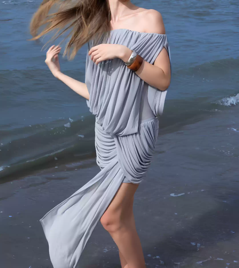 Lovely Off-Shoulder Blue Homecoming Dress Draped Sheath Party Dress C9285