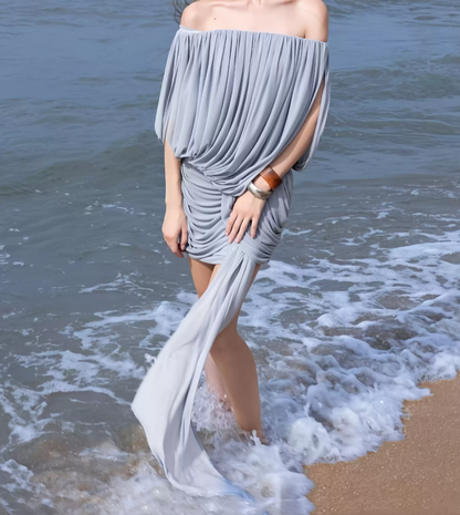 Lovely Off-Shoulder Blue Homecoming Dress Draped Sheath Party Dress C9285