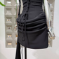 Mini robe de soirée en satin, sans bretelles, sans manches, ligne a, simple, C899
