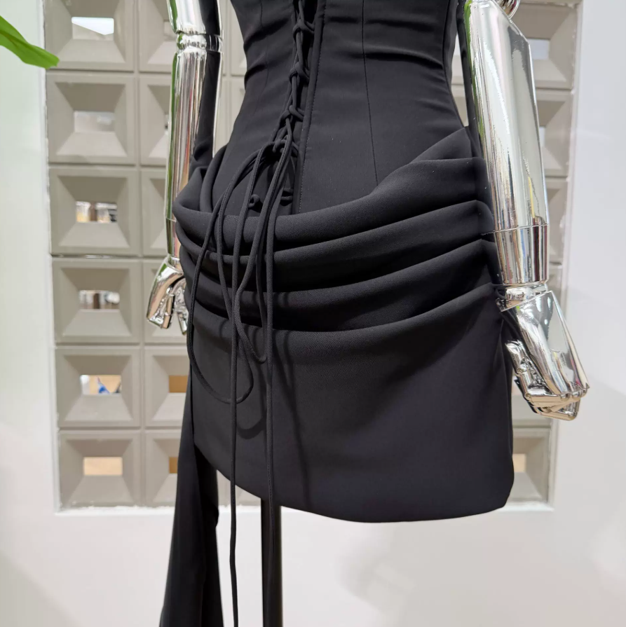 Mini robe de soirée en satin, sans bretelles, sans manches, ligne a, simple, C899