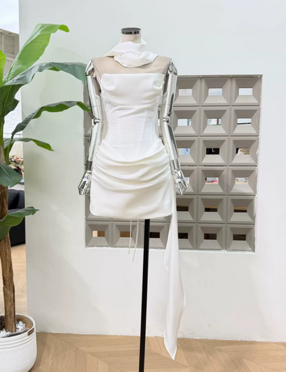 Mini robe de soirée en satin, sans bretelles, sans manches, ligne a, simple, C899