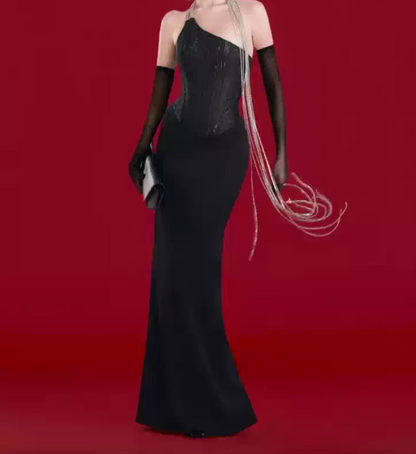 Robe de bal de princesse bustier à volants en satin long, robe de soirée C8117
