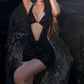 Mini robe de soirée en satin, sans bretelles, sans manches, ligne a, simple, C899