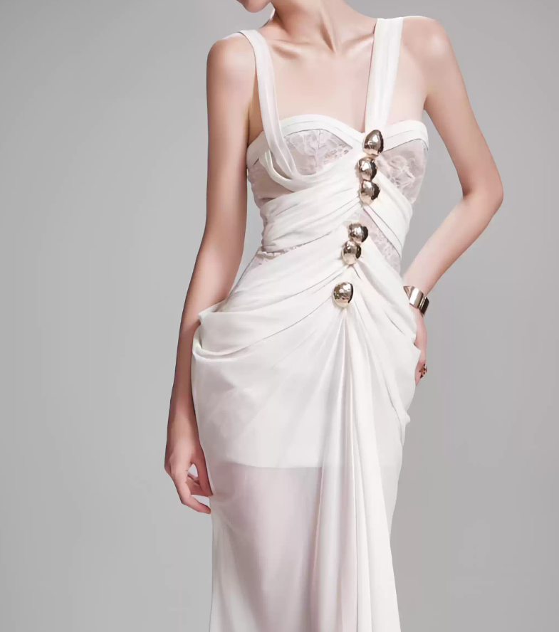 Ornate One Shoulder Prom Dress White Lace Mermaid Evening Dress C9293
