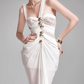Ornate One Shoulder Prom Dress White Lace Mermaid Evening Dress C9293