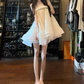 Mini robe de soirée en satin, sans bretelles, sans manches, ligne a, simple, C899