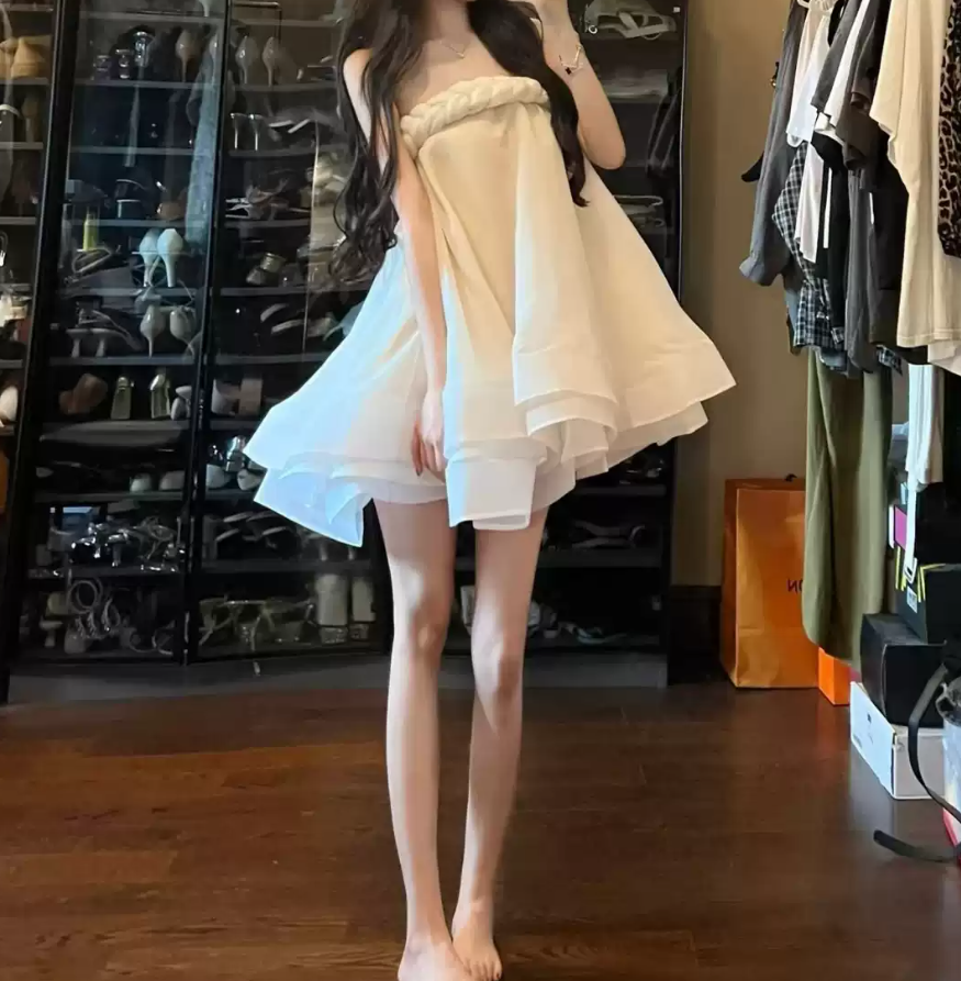 Mini robe de soirée en satin, sans bretelles, sans manches, ligne a, simple, C899