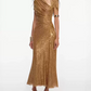 Glam Asymmetrical Neck Prom Dress Gold Sequins Mermaid Evening Dress C9295