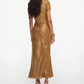 Glam Asymmetrical Neck Prom Dress Gold Sequins Mermaid Evening Dress C9295