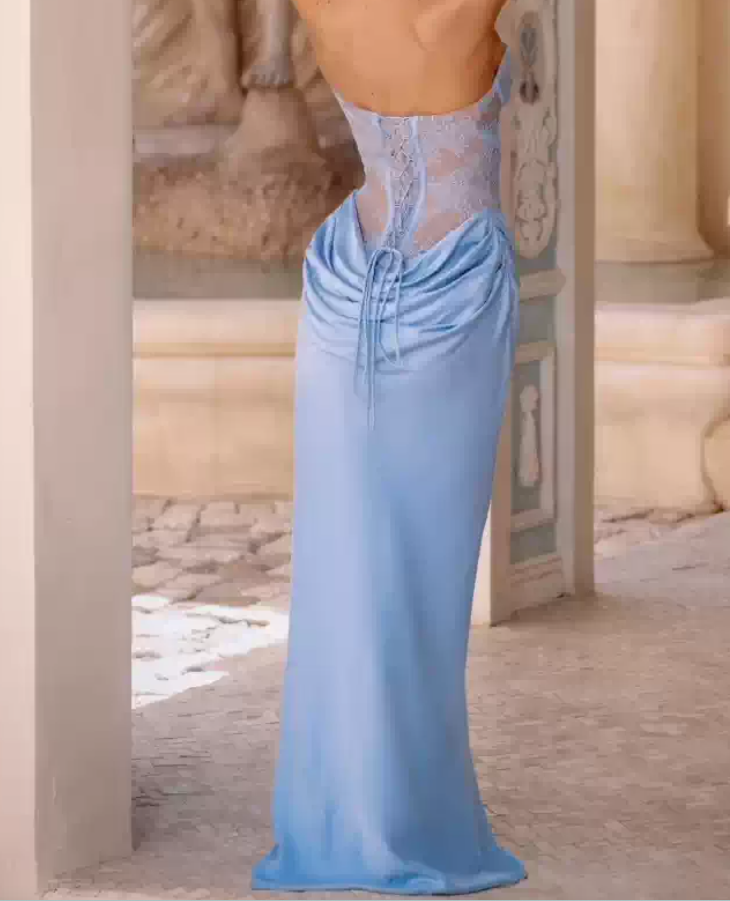 Robe de bal de princesse bustier à volants en satin long, robe de soirée C8117