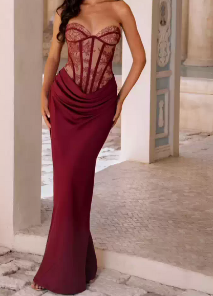 Robe de bal de princesse bustier à volants en satin long, robe de soirée C8117