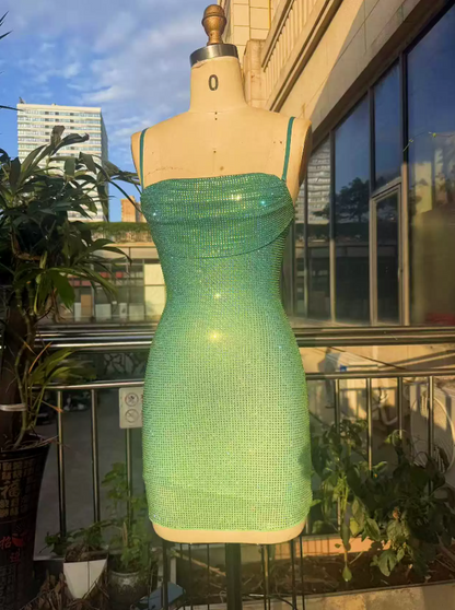 Glittering Spaghetti Straps Green Homecoming Dress Sequins Sheath Party Dress C9300