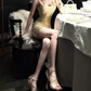 Mini robe de soirée en satin, sans bretelles, sans manches, ligne a, simple, C899