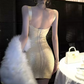 Mini robe de soirée en satin, sans bretelles, sans manches, ligne a, simple, C899