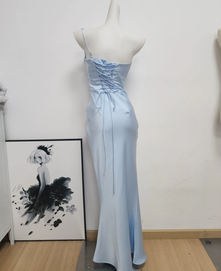 Robe de bal de princesse bustier à volants en satin long, robe de soirée C8117